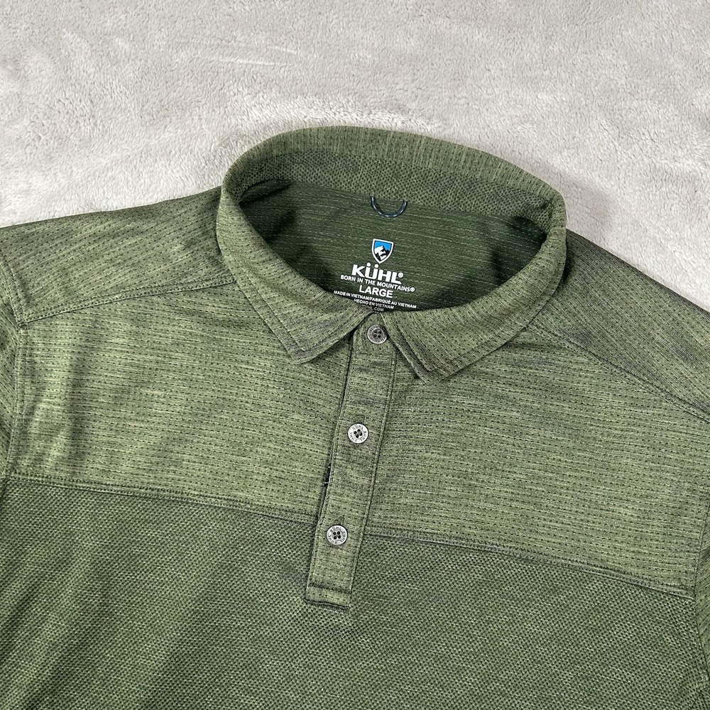 Kuhl Engineered Polo Shirt Mens Large Green Outdoor Performance Wicking Hiking
